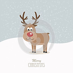 Reindeer red nose snowy background