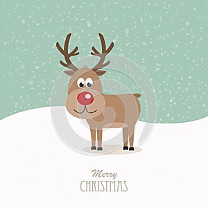 Reindeer red nose snowy background