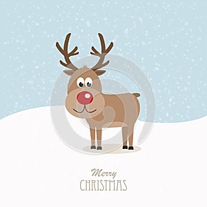 Reindeer red nose snowy background