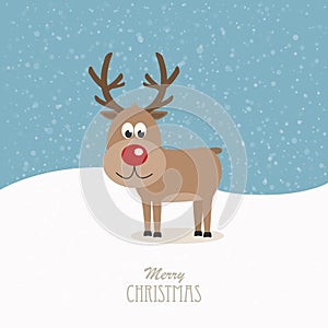 Reindeer red nose snowy background