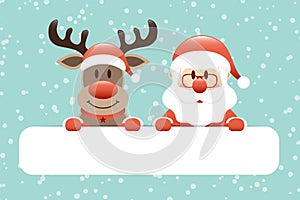 Reindeer And Santa Claus Gift Card Snow Turquoise