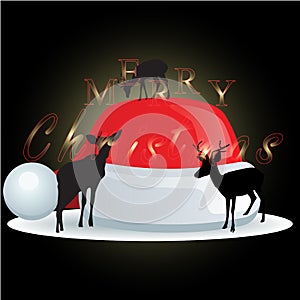 Reindeer and Santa Claus hat with Christmas background and greeting card vector