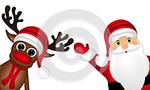 Reindeer and Santa Claus on the side of a white background