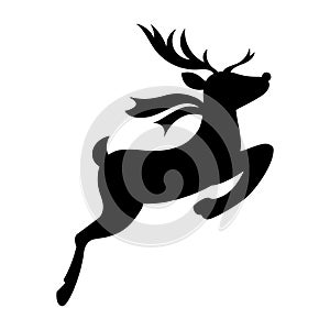 Reindeer silhouette. Black christmas deer on white background. New year and xmas decoration.