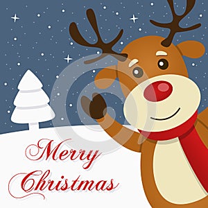 Reindeer Snowy Merry Christmas Card