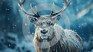 A reindeer standing in the snow. Generative AI.