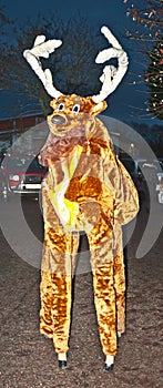 A reindeer on stilts