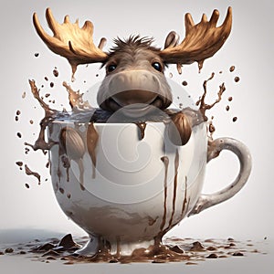 reindeer taking a bath in a cup of hot chocolate