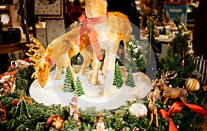 Reindeer toys and Christmas decoration on display in Villeroy &