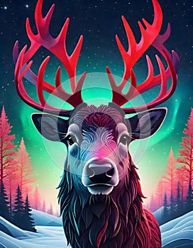 Reindeer Under the Radiant Aurora, Generative AI