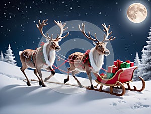 Reindeers Pulling A Sler. Generative AI