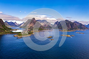 Reine fishing village surrounded by high mountains on Lofoten islands