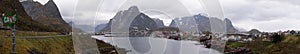 Reine, Lofoten, Norway. Arieal view of the small fishing village know from commercial fishing and dried air-dried cod