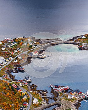 Reine Moskenes city lacated in Arctic Circle of Lofoten in Norway photo