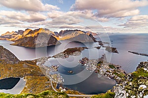 Reine Moskenes city lacated in Arctic Circle of Lofoten in Norway photo