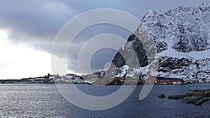 Reine village from Sakrisoy island on the Lofoten in Norway in winter