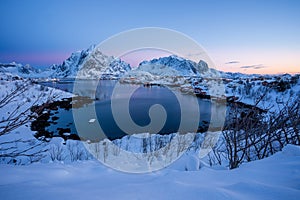 Reine Village at sunrise, the Lofoten Islands in Winter season, Norway