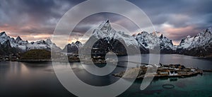 Reinefjorden sunset panorama