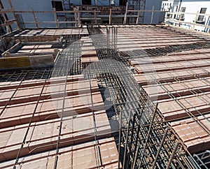 Reinforce iron cage net for built building floor.