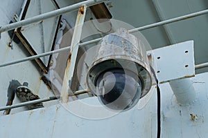 Reinforced CCTV camera installed on the ship for increase security and making a permanent control.