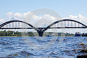 Reinforced concrete arched road bridge over the Volga river in Rybinsk