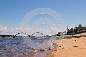 Reinforced concrete arched road bridge over the Volga river in Rybinsk