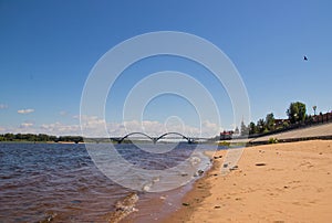 Reinforced concrete arched road bridge over the Volga river in Rybinsk