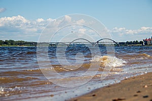Reinforced concrete arched road bridge over the Volga river in Rybinsk