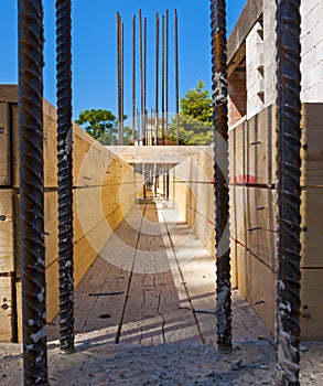 Reinforced concrete beam under construction