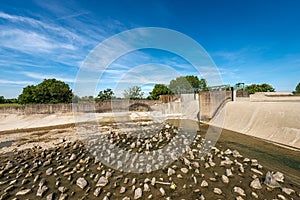 Reinforced Concrete Irrigation Canal with Dam in the Padan Plain - Lombardy Italy