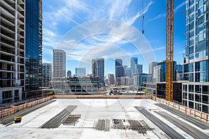 A reinforced concrete slab integrates steel rebar with a dense concrete mix, ensuring superior strength photo