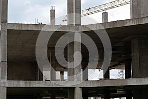 Reinforced concrete structures of a house under construction