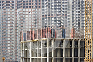 reinforced concrete wall of a multi-storey building in the process of construction.