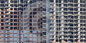 Reinforced concrete wall of a multi-storey building in the process of construction.