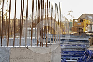 Reinforced concrete wall of a multi-storey building in the process of construction.