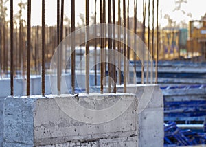 Reinforced concrete wall of a multi-storey building in the process of construction.