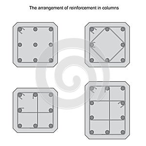 Reinforcement arrangement in square  columns on white background vector. Reinforcement arrangement in square  columns drawing