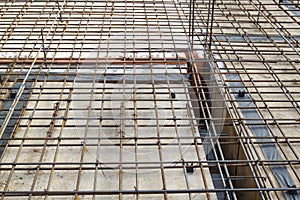 reinforcement of concrete with metal rods connected by wire. Pre