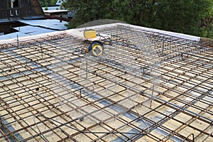 reinforcement of concrete with metal rods connected by wire. vie