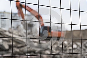 Reinforcement and pieces of metal, sorted after the destruction of the building