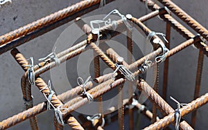 Reinforcement steel bars close up photo.