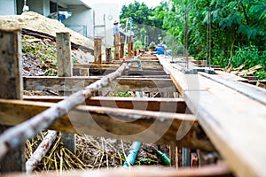 Reinforcement steel in the concrete posts for making the fence