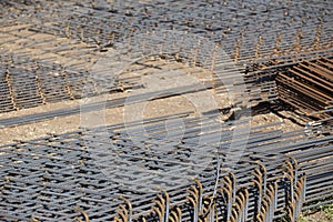 Reinforcement steel mesh on construction site