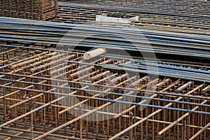 Reinforcing iron rusty mesh for concrete Foundation.