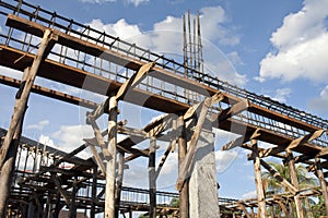 Reinforcing steel bars on supports for building