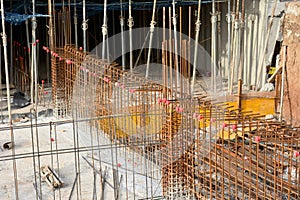 Reinforcing steel, rebar, in a construction site photo