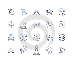 Reinvention renovation line icons collection. Overhaul, Transformation, Upgrade, Makeover, Revamp, Innovation