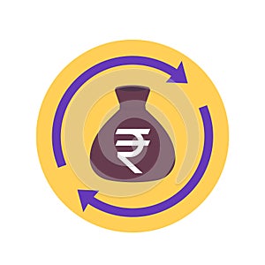 reinvest money icon with indian rupee, flat vector
