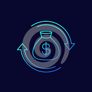 reinvest money line vector icon on dark