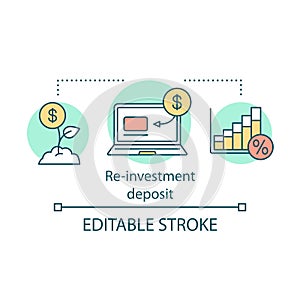 Reinvestment deposit concept icon. Savings idea thin line illustration. Creating investment account. Full profit